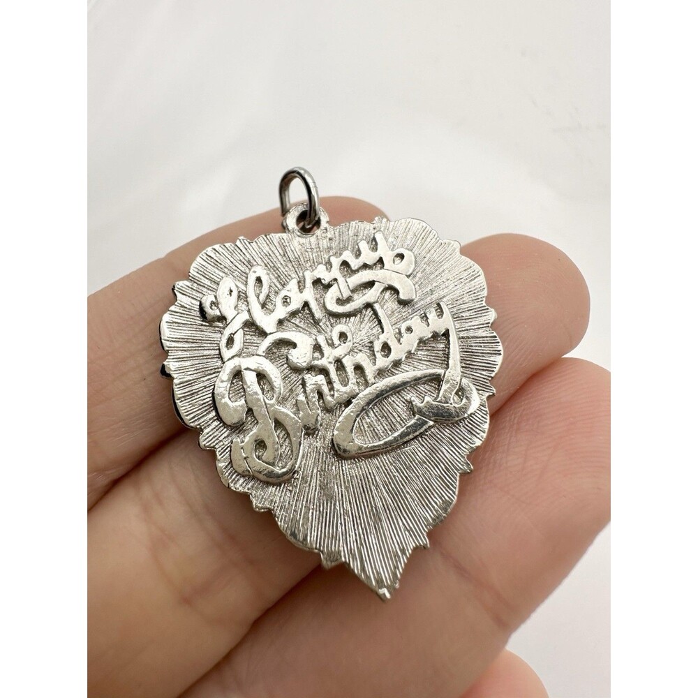 Vintage Silver Tone Charm Heart With Happy Birthday View 2